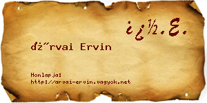 Árvai Ervin névjegykártya
