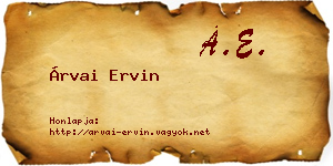 Árvai Ervin névjegykártya